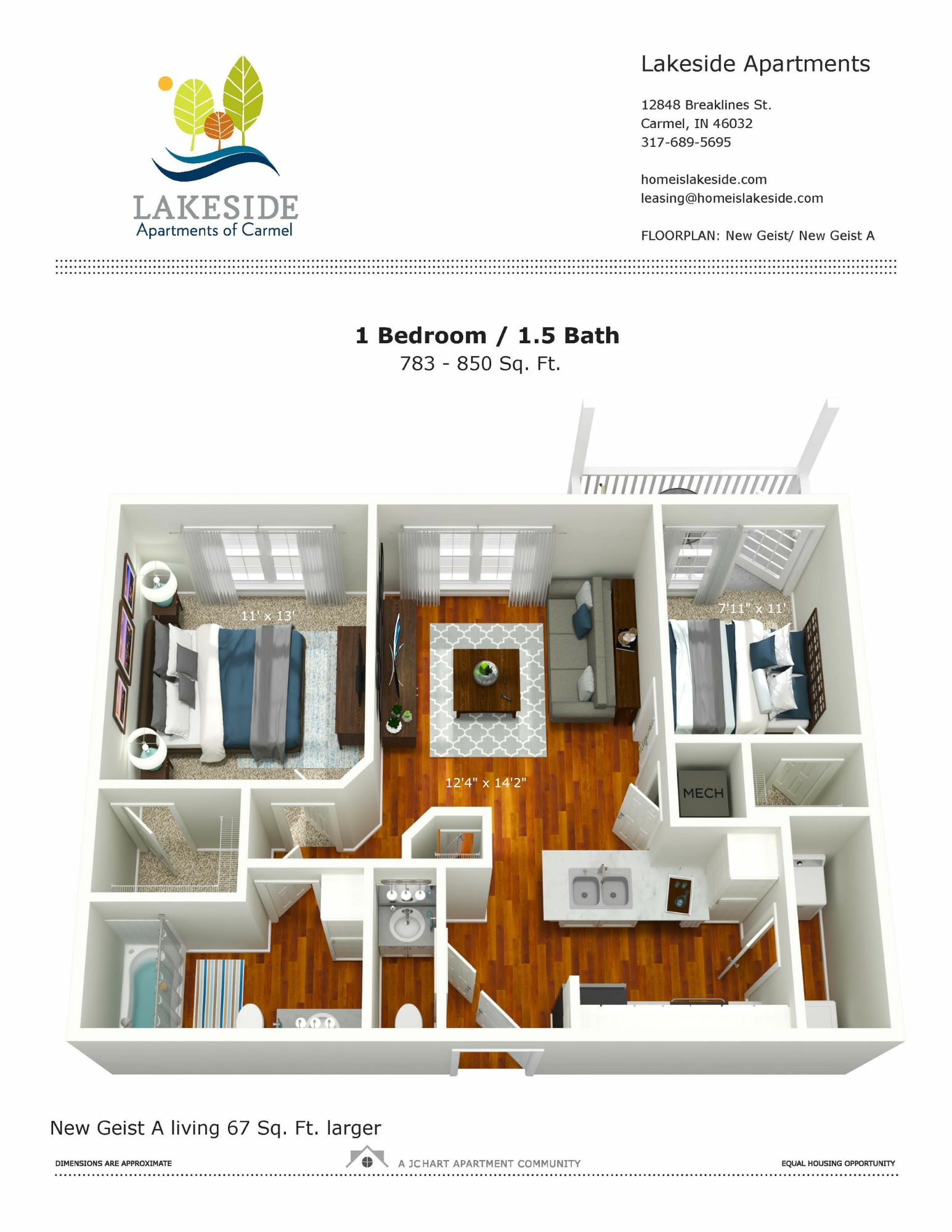 New Geist - One Bedroom + Den Floor Plan | Lakeside Apartments